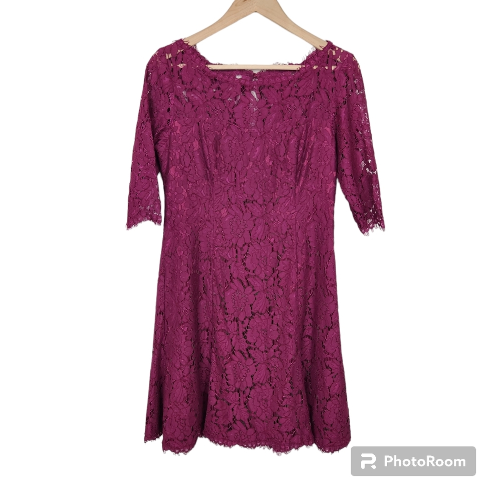 Eliza J Purple Lace Elbow Sleeve Fit and Flare Dress Sz 8